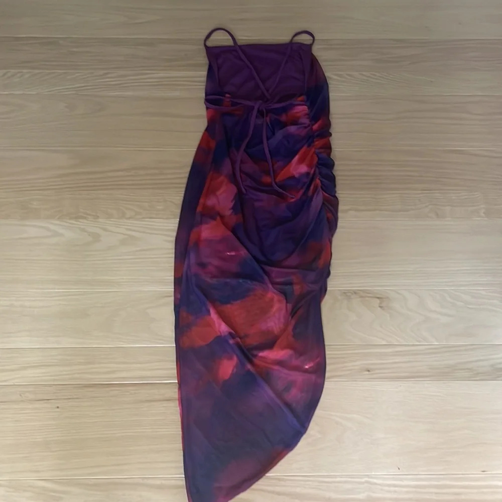 NWT SHEIN Size S/US 4 Red & Purple Tie Dye Midi Cami Dress